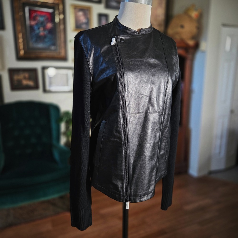 John Varvatos USA Luxe Mens Lamb Leather Moto Black‎ Designer Jacket